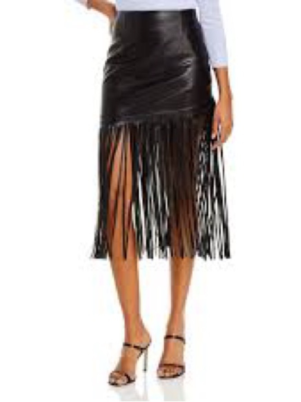 bagatelle Black Leather Fringe Midi Skirt - Picture 2 of 7